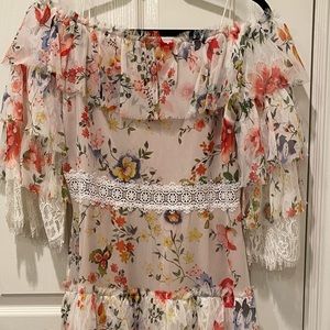 BN Floral Silk Off Shoulders Mini Dress in UK size 10